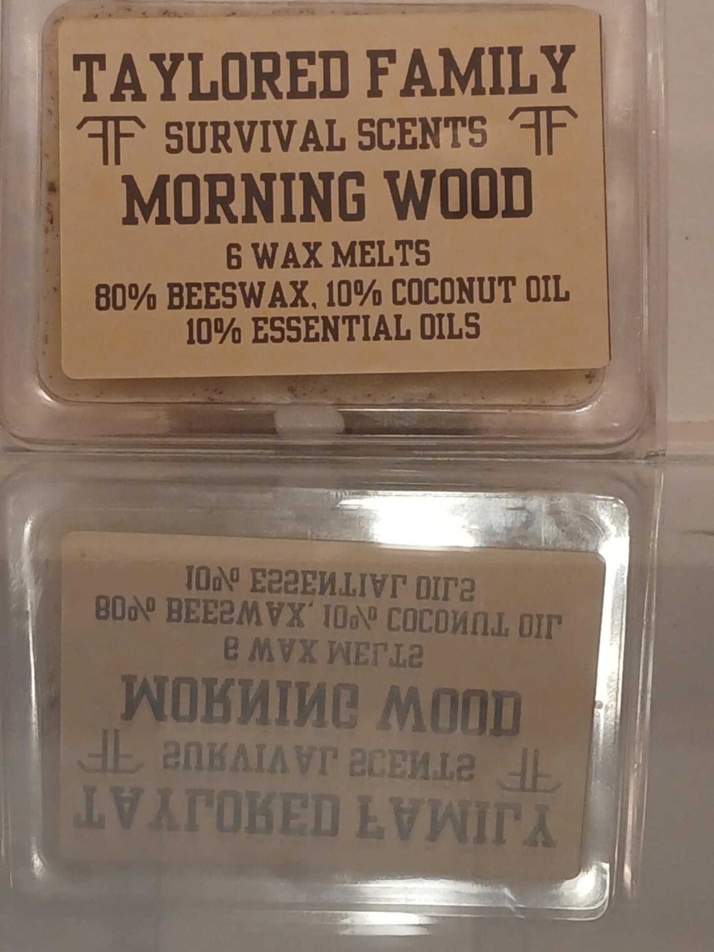 Morning Wood Wax Melts — Taylored Family Survival Scents, 6-Pack, Beeswax & Essential Oils, Hand-Poured USA