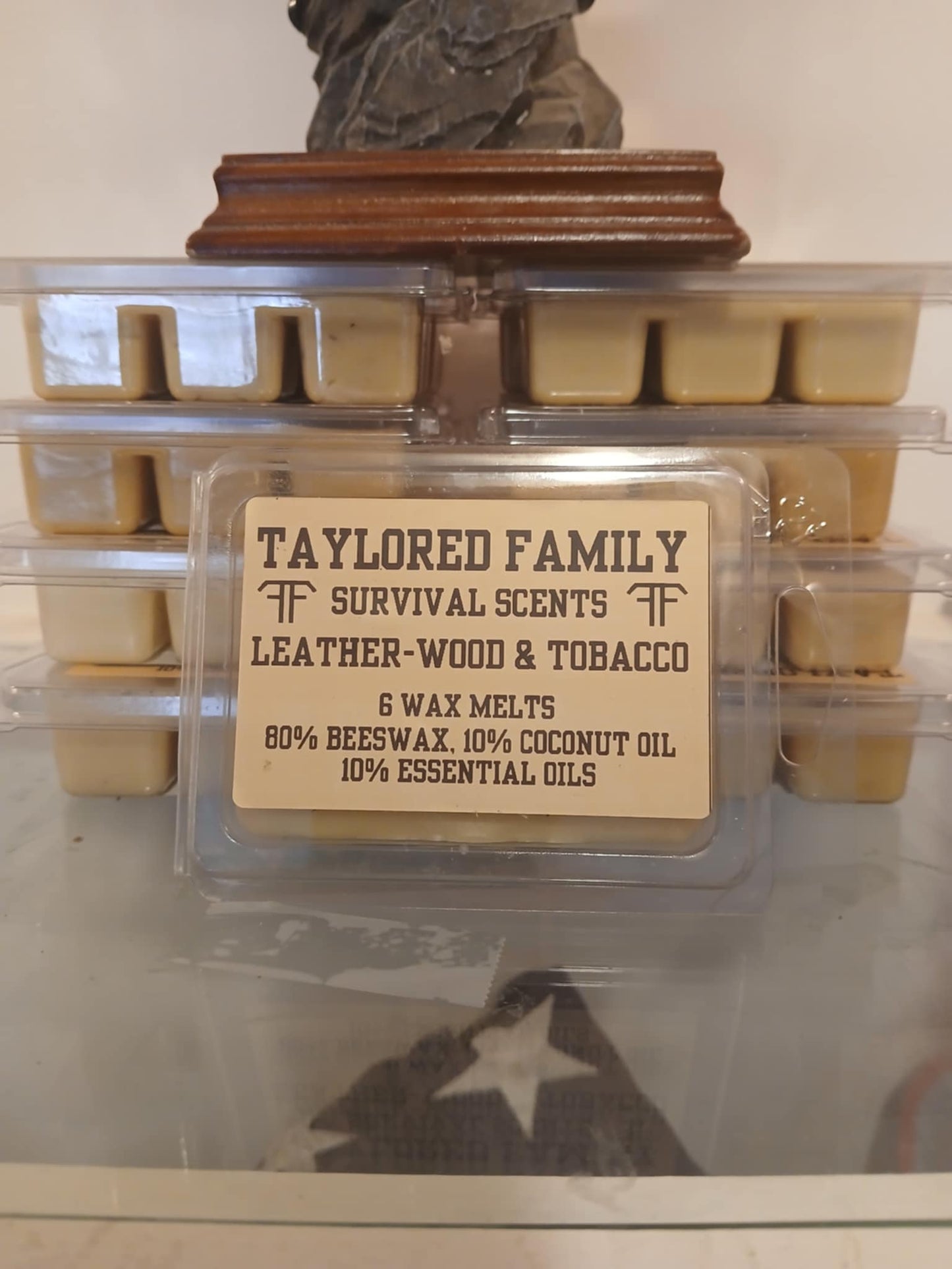 Leather-Wood and Tobacco, Taylored Family Survival Scents, 6-Pack, Beeswax & Essential Oils, Hand-Poured USA