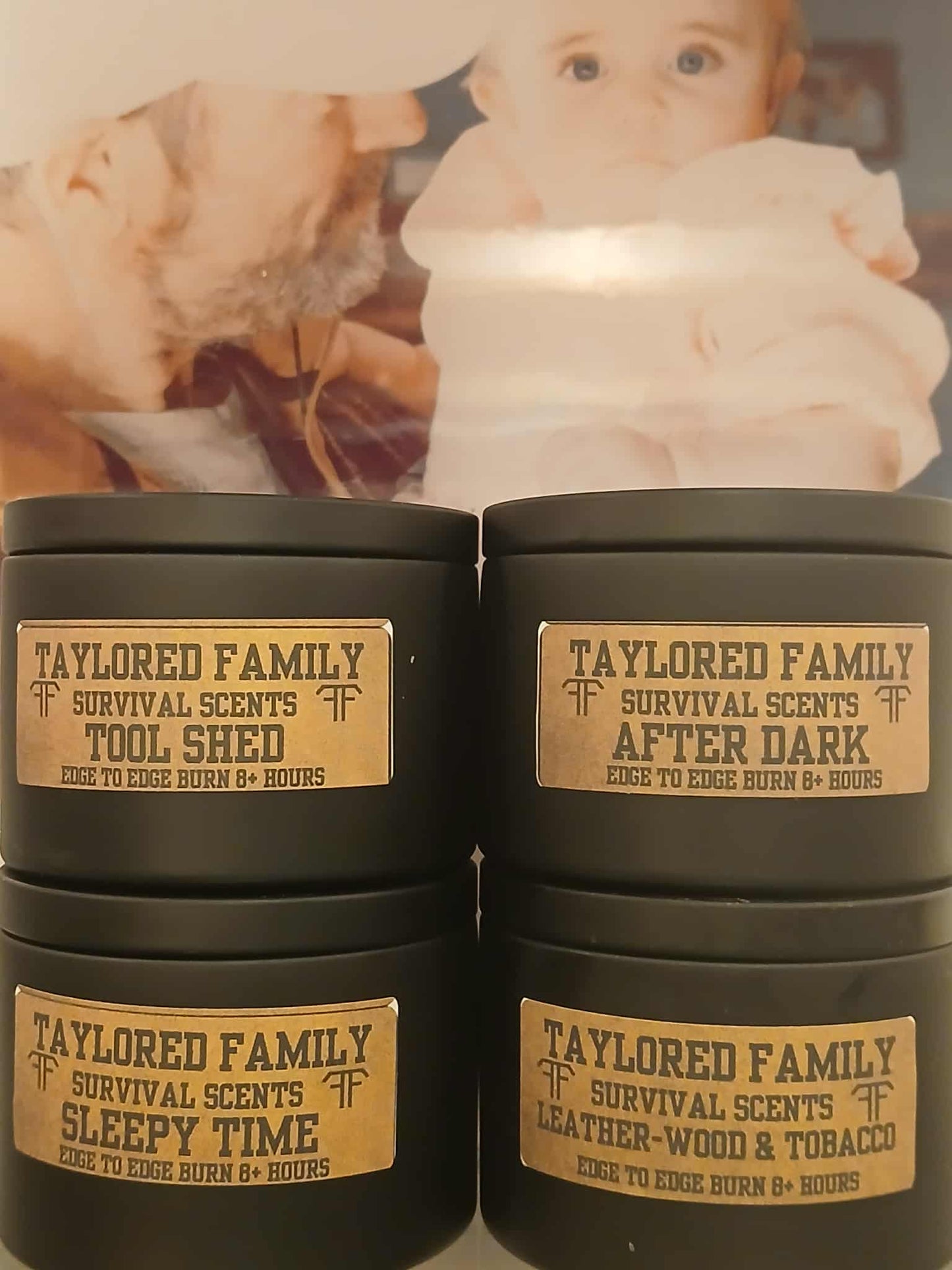 Taylored Family Survival Scents Sleepy Time -Edge to Edge Burn - Hand Poured 90% Beeswax 10% Coconut Oil Blend - Unique Aged Leather Smoky Wood Earthy Spice Scent