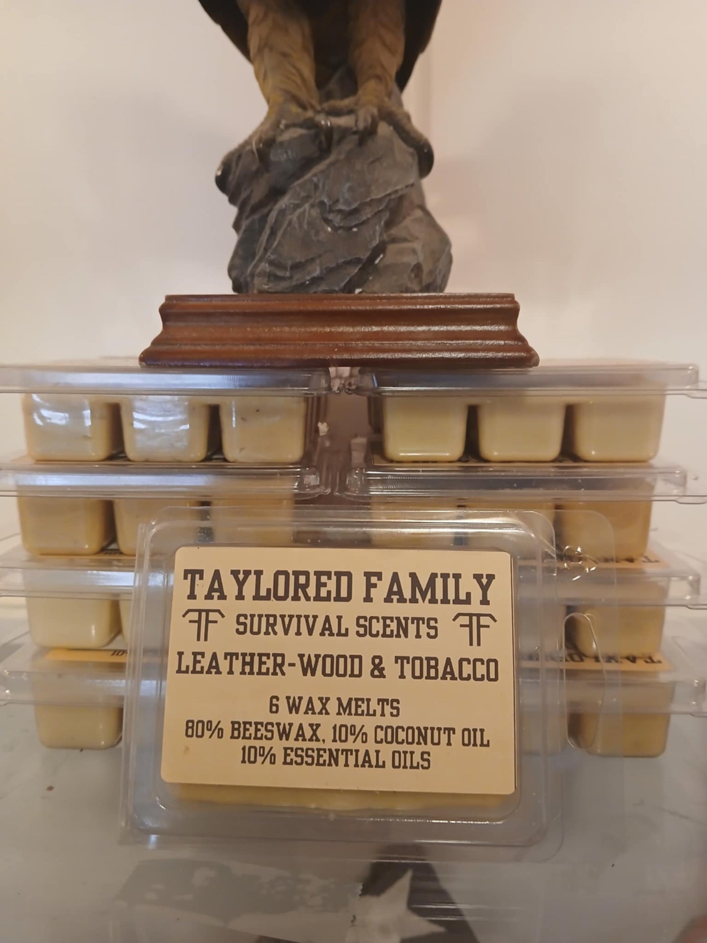 Leather-Wood and Tobacco, Taylored Family Survival Scents, 6-Pack, Beeswax & Essential Oils, Hand-Poured USA