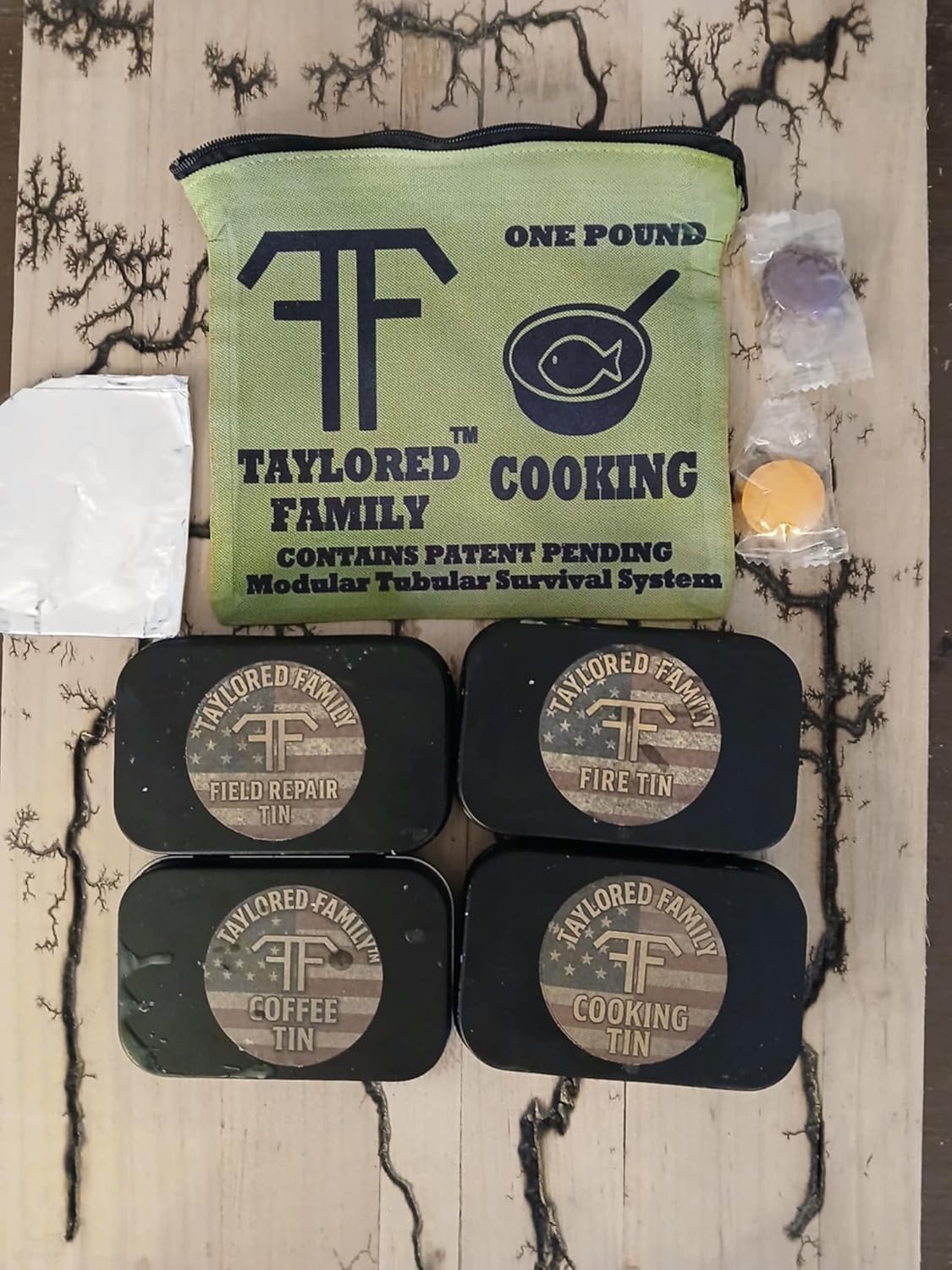 One-Pound Survival Cooking Kit, Modular System with Fire, Cooking, Coffee and Repair Tins, Made in USA