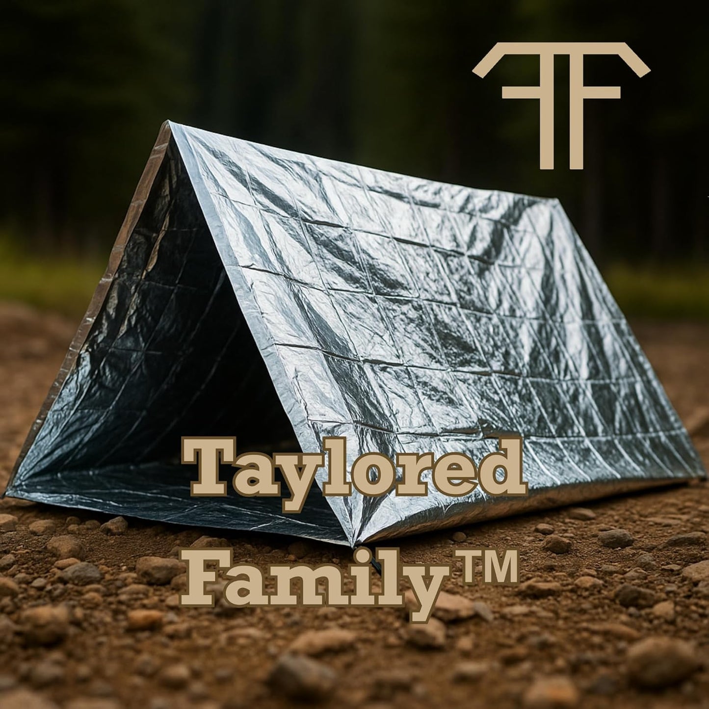 Taylored Family™ Emergency Shelter Kit — Tube Tent (56×96) w/ 14 ft Cord + 2 Emergency Blankets (52×82.5) + 2 Red Rain Ponchos (39.4×50) + 20-ga Utility Shell (Matches & Line)
