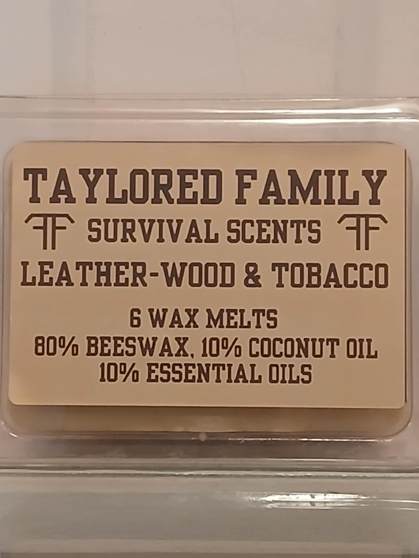 Leather-Wood and Tobacco, Taylored Family Survival Scents, 6-Pack, Beeswax & Essential Oils, Hand-Poured USA