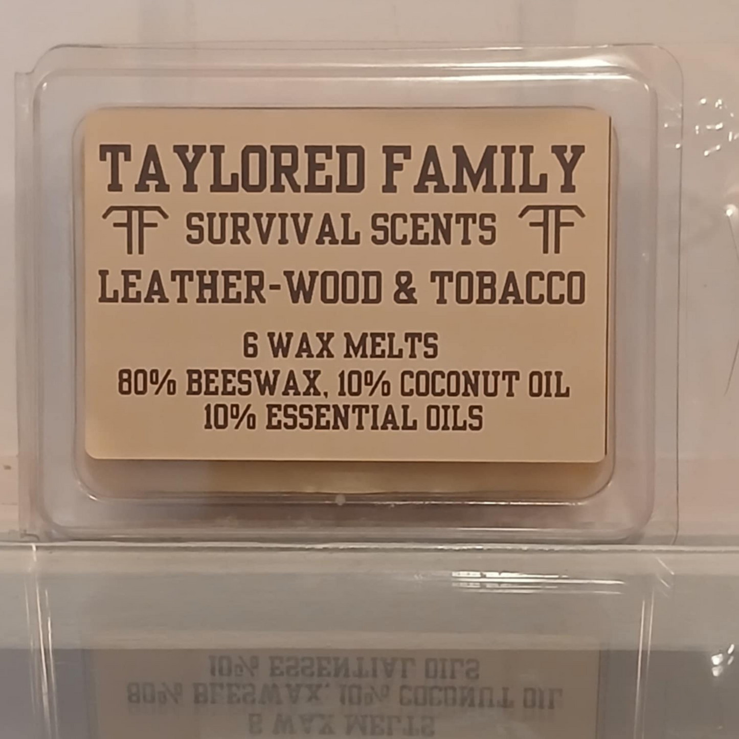 Leather-Wood and Tobacco, Taylored Family Survival Scents, 6-Pack, Beeswax & Essential Oils, Hand-Poured USA