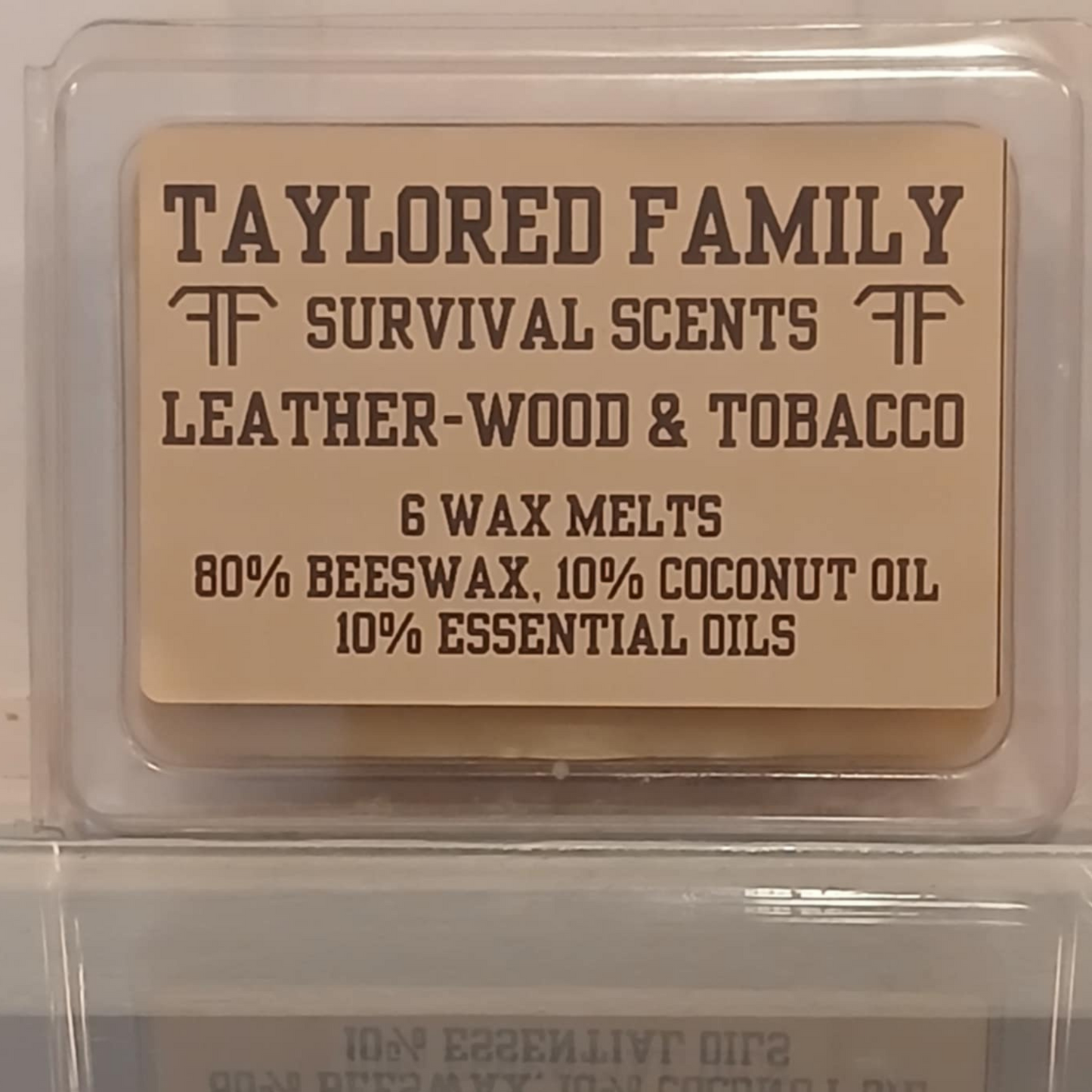 Leather-Wood and Tobacco, Taylored Family Survival Scents, 6-Pack, Beeswax & Essential Oils, Hand-Poured USA