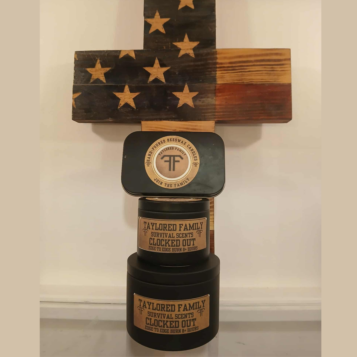 Taylored Family Survival Scents Clocked Out -Edge to Edge Burn - Hand Poured 90% Beeswax 10% Coconut Oil Blend - Unique Aged Leather Smoky Wood Earthy Spice Scent