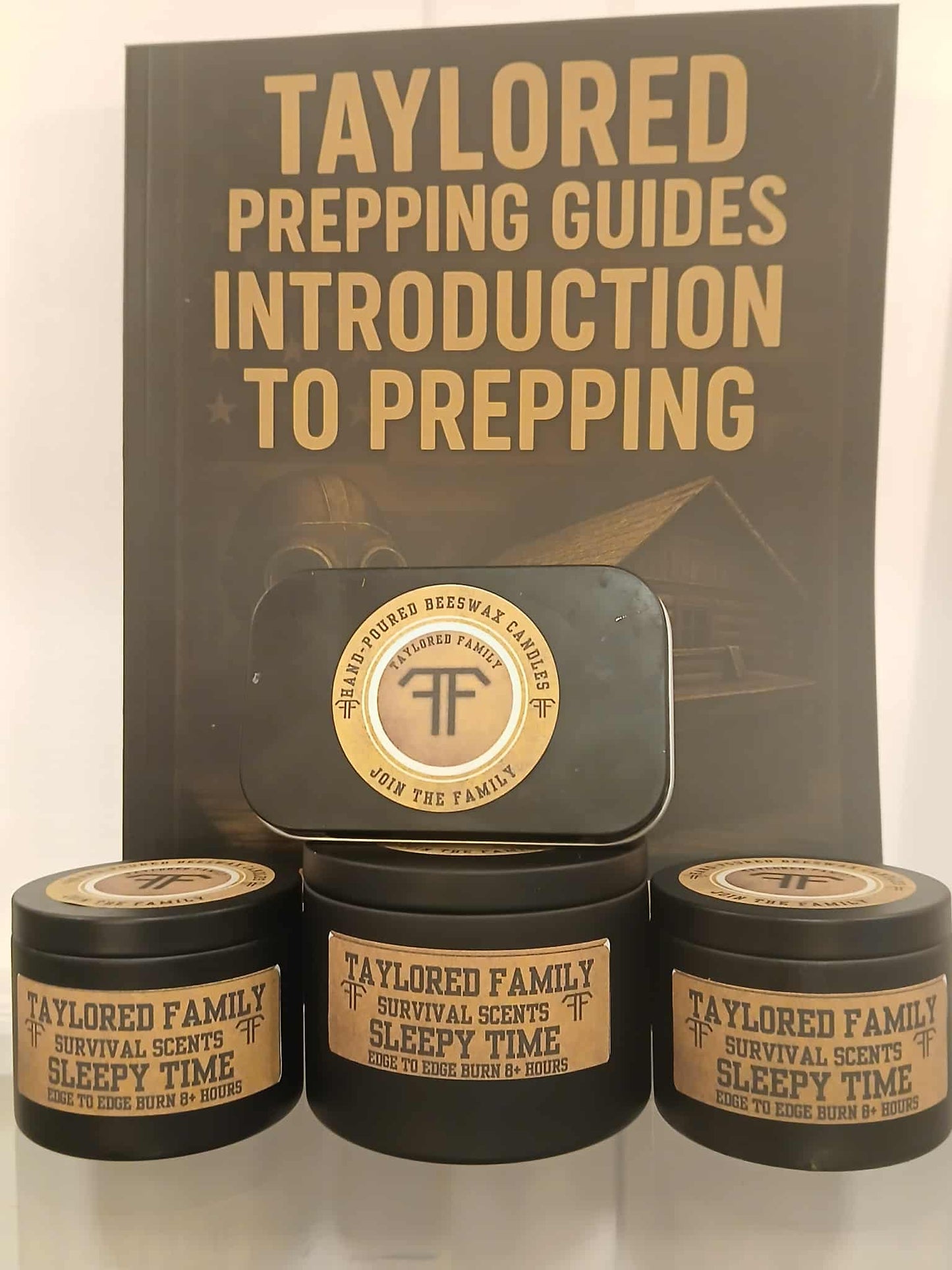 Taylored Family Survival Scents Sleepy Time -Edge to Edge Burn - Hand Poured 90% Beeswax 10% Coconut Oil Blend - Unique Aged Leather Smoky Wood Earthy Spice Scent