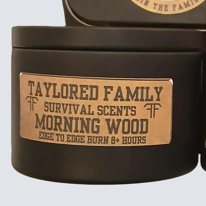 Taylored Family 3-Pack Candle Set Morning Wood Clocked Out After Dark Safe Match System Beeswax Survival Scents