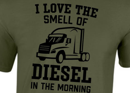 Truck Driver, Trucker, Blue Collar. Taylored Family Blue Collar Clothing Men's T-Shirts. 100% Polyester, I love the smell of Diesel.