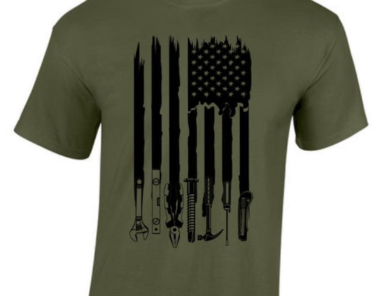 Blue Collar Flag T-shirt. Taylored Family Blue Collar Clothing Men's T-Shirts with Graphics, 100% Polyester, Bold Design for Men.