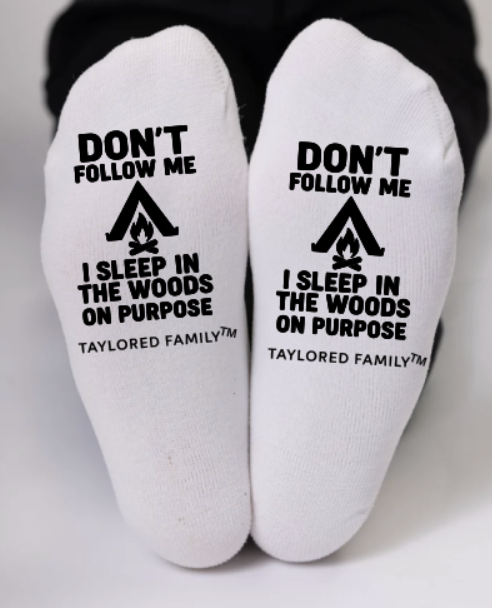 Taylored Family Morning Wood Man Gift Set | 8 oz Triple-Wick Candle with Bold Cedar & Leather Scent + Moisture-Wicking Socks + MTS Module + 6" Vinyl Decal Pack | Perfect for Work & Hiking