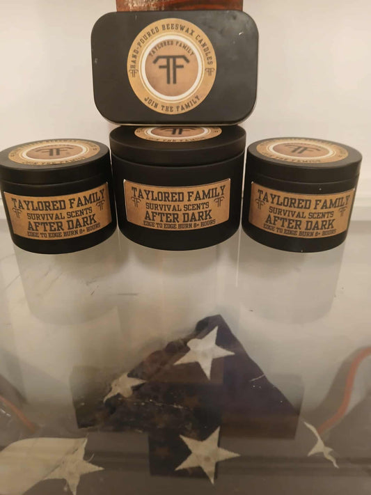 After Dark,  Taylored Family Survival Scents -Edge to Edge Burn - Hand Poured 90% Beeswax 10% Coconut Oil Blend - Unique Aged Leather Smoky Wood Earthy Spice Scent (Copy) (Copy) (Copy) (Copy)