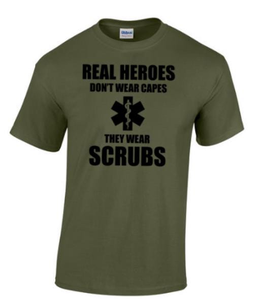 Real Heroes, T-shirt. Taylored Family Blue Collar Clothing Men's T-Shirts with Graphics, 100% Polyester, Bold Design for Men.