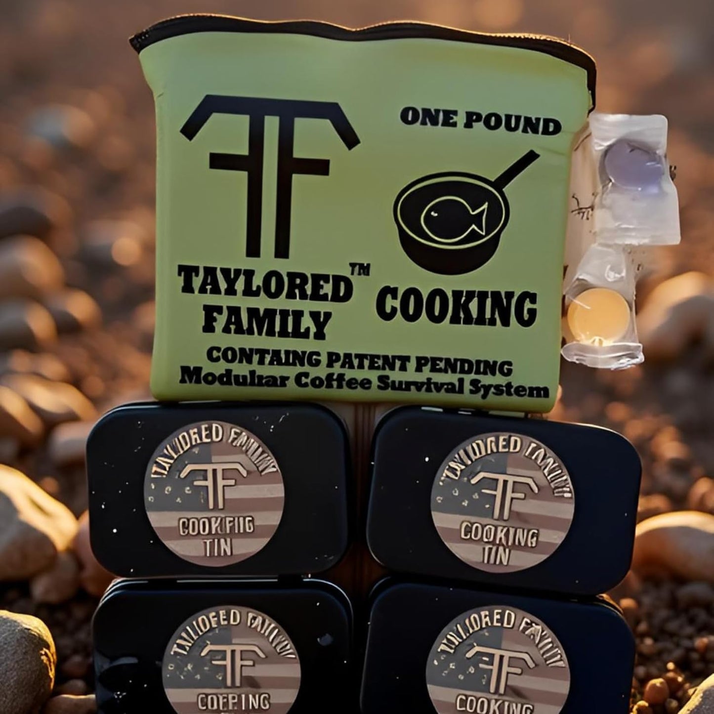 One-Pound Survival Cooking Kit, Modular System with Fire, Cooking, Coffee and Repair Tins, Made in USA