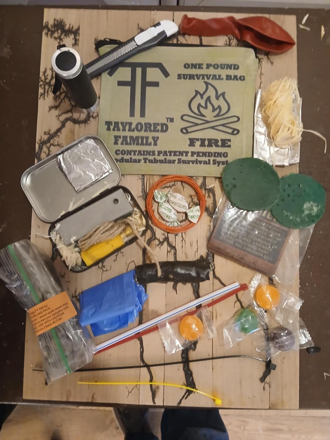 Taylored Family™ One-Pound Fire Bag — Fire Starting Tin (Magnesium Ferro Rod, Sealed Matches, Jute, Lighter) + Wax Tinder — Packable Emergency Fire Kit (Patent Pending Module)