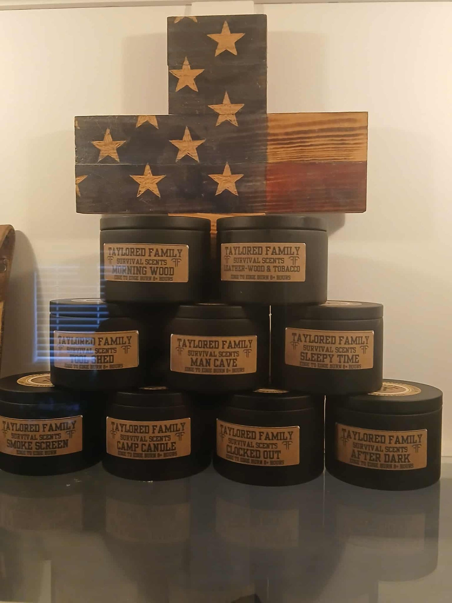 Leather-Wood and Tobacco, Survival Scent Candles 3 sizes and styles. Custom Wood Wick. These burn hot.