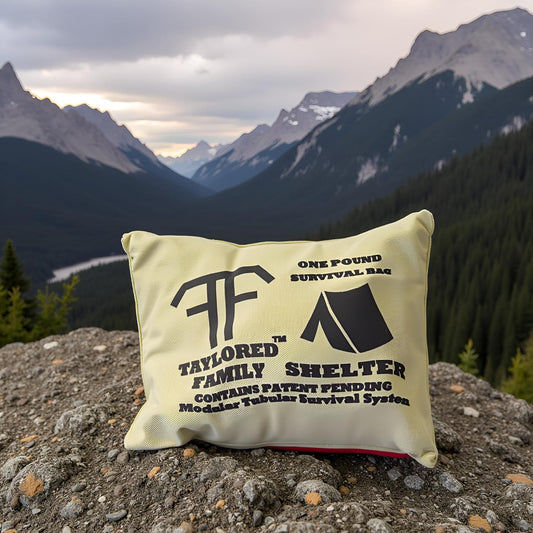 Taylored Family™ Emergency Shelter Kit — Tube Tent (56×96) w/ 14 ft Cord + 2 Emergency Blankets (52×82.5) + 2 Red Rain Ponchos (39.4×50) + 20-ga Utility Shell (Matches & Line)