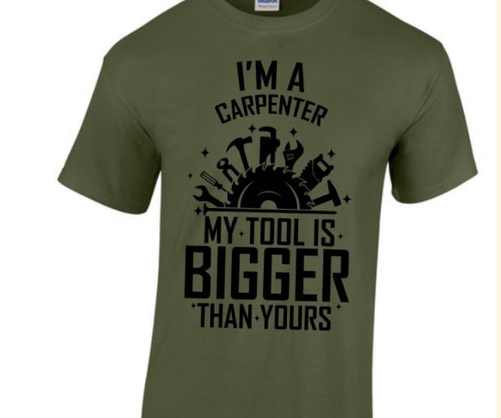 My tool is bigger than yours. Taylored Family Blue Collar Clothing Men's T-Shirts with Graphics, 100% Polyester, Bold Design for Men.