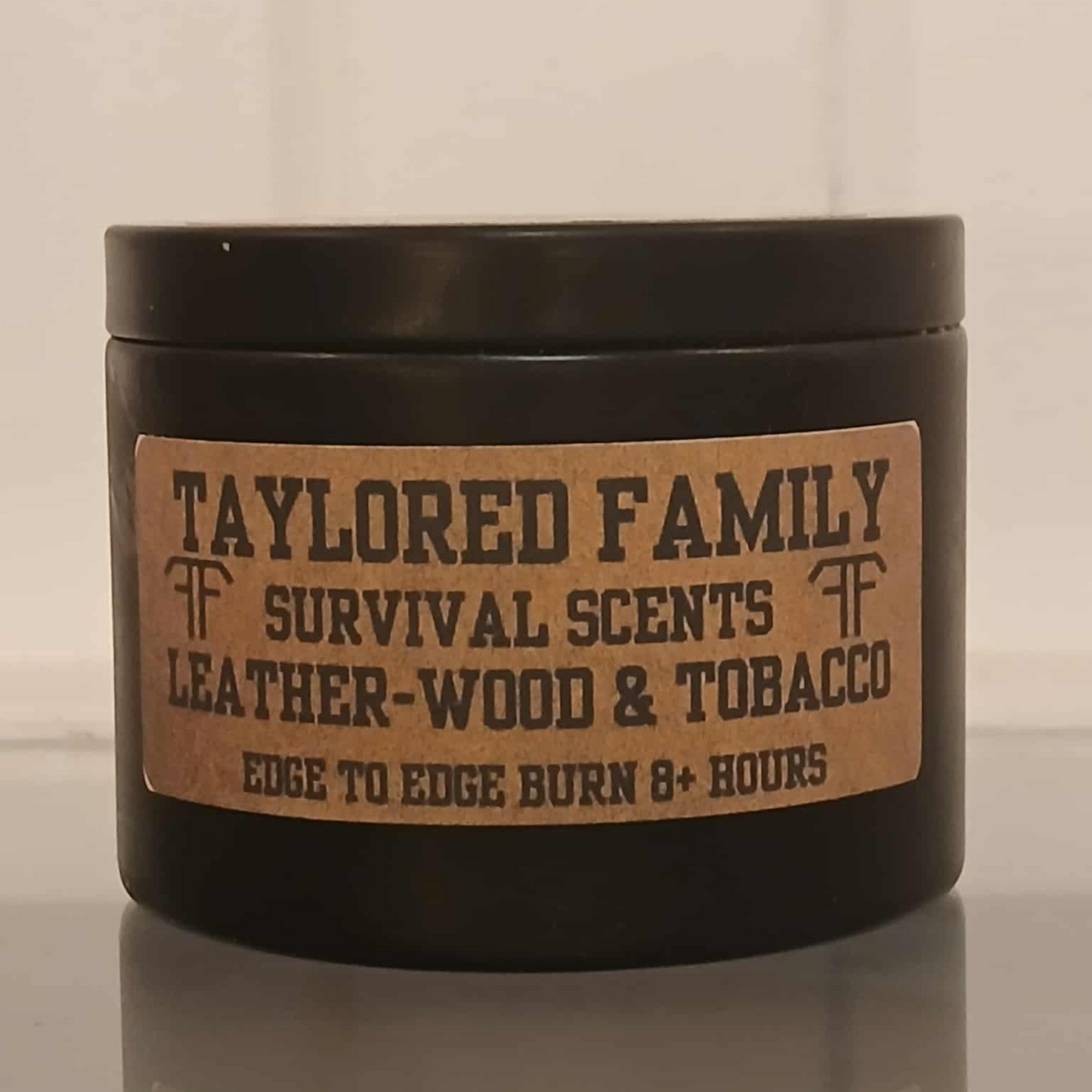 Leather-Wood and Tobacco, Survival Scent Candles 3 sizes and styles. Custom Wood Wick. These burn hot.