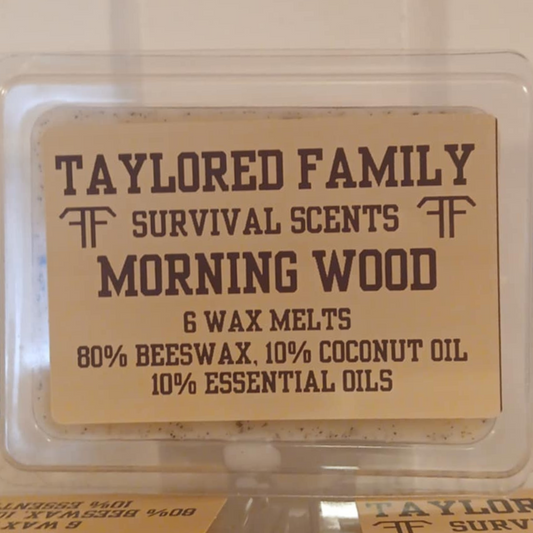 Morning Wood Wax Melts — Taylored Family Survival Scents, 6-Pack, Beeswax & Essential Oils, Hand-Poured USA