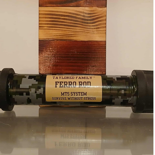 Taylored Family, Ferro Rod and Tinder Kit with 1/2" x 5" Rod, 6" PVC Tube, Cotton, Cedar, Wax Pads, Jute, Tumbleweed for Camping & Survival