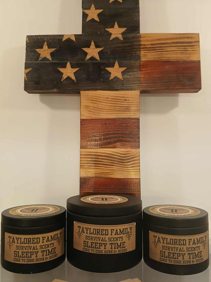 Taylored Family Survival Scents Sleepy Time -Edge to Edge Burn - Hand Poured 90% Beeswax 10% Coconut Oil Blend - Unique Aged Leather Smoky Wood Earthy Spice Scent
