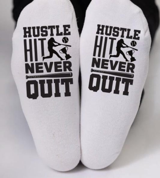 Hustle Hit, Never Quit. Ankle Socks Using sublimation printing, we create bold, designs that won’t fade, crack, or peel. Custom Printed