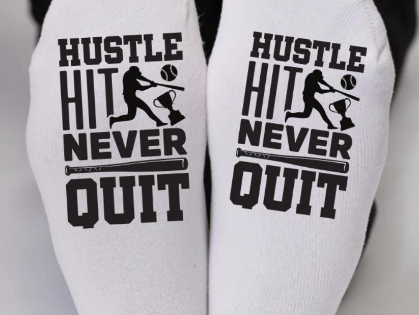 Hustle Hit, Never Quit. Ankle Socks Using sublimation printing, we create bold, designs that won’t fade, crack, or peel. Custom Printed