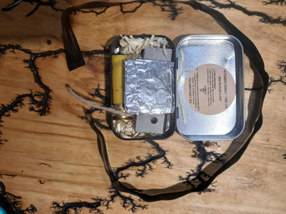 Fire Tin, Emergency Fire Starting Tin – Compact Outdoor Prep Kit Includes Camping Ignition Assist Tools – Patent Pending