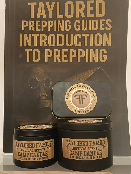 Taylored Family Survival Scents Camp Citronella Candle -Edge to Edge Burn - Hand Poured 90% Beeswax 10% Coconut Oil Blend - Unique Aged Leather Smoky Wood Earthy Spice Scent