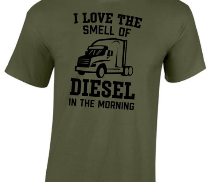 Truck Driver, Trucker, Blue Collar. Taylored Family Blue Collar Clothing Men's T-Shirts. 100% Polyester, I love the smell of Diesel.